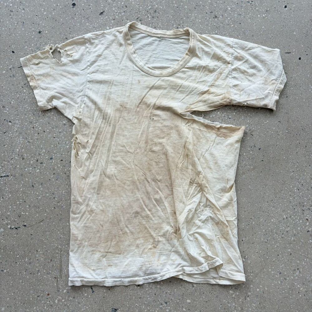 Vintage 60s White Distressed Blank Cotton T-Shirt